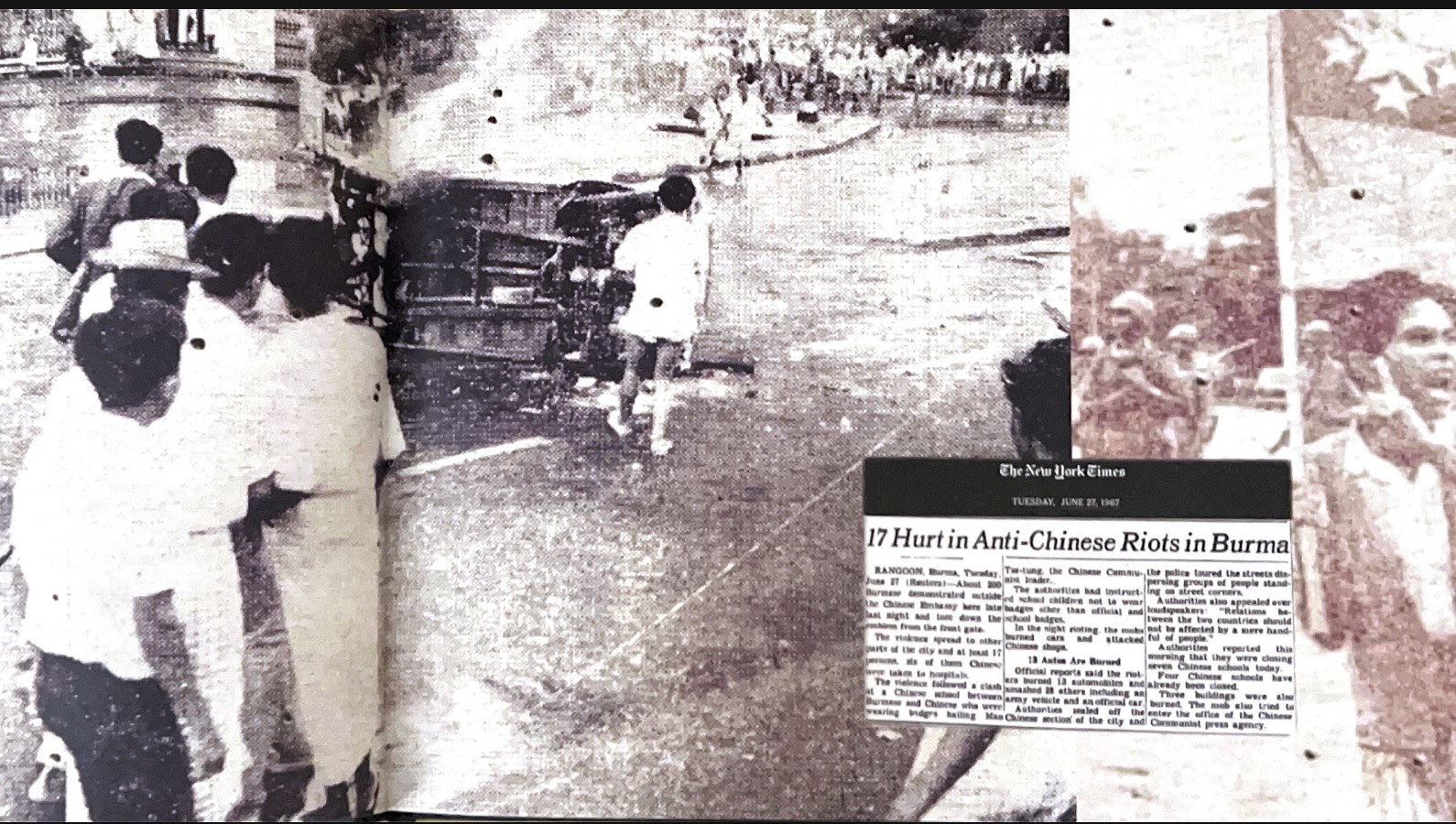 A scene from the Anti-Chinese riots of Rangoon, 1967